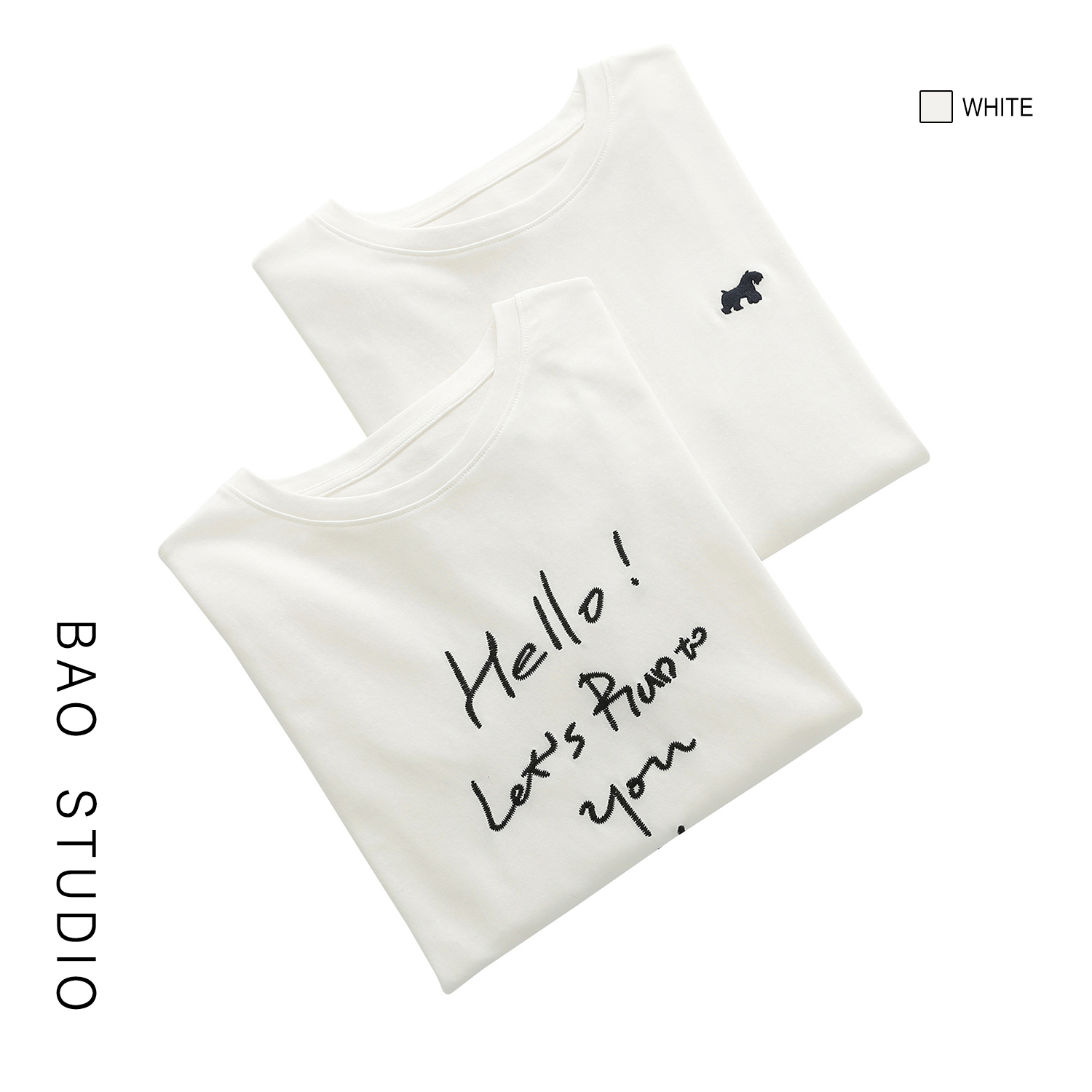 BAO STUDIO韩系时尚圆领刺绣字母小狗长袖T恤女宽松显瘦百搭上衣