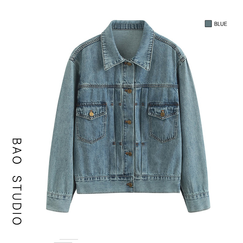 BAO STUDIO 韩版博主ins复古牛仔外套百搭春季翻领宽松休闲外套