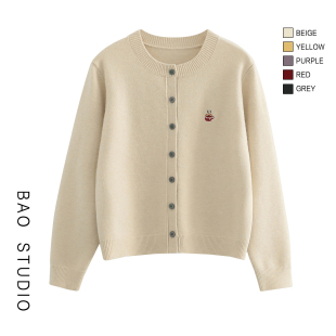 ins淑女加厚针织开衫 双旦礼 韩系温柔风刺绣咖啡杯毛衣外套秋冬季