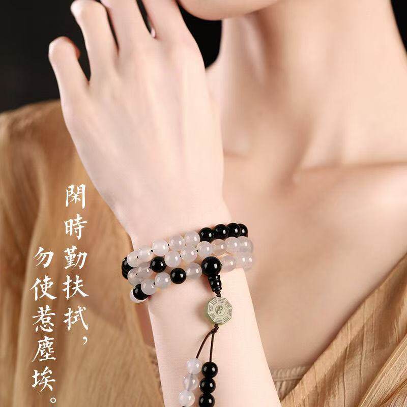 白菩提黑檀木佛珠手链盘玩女多圈