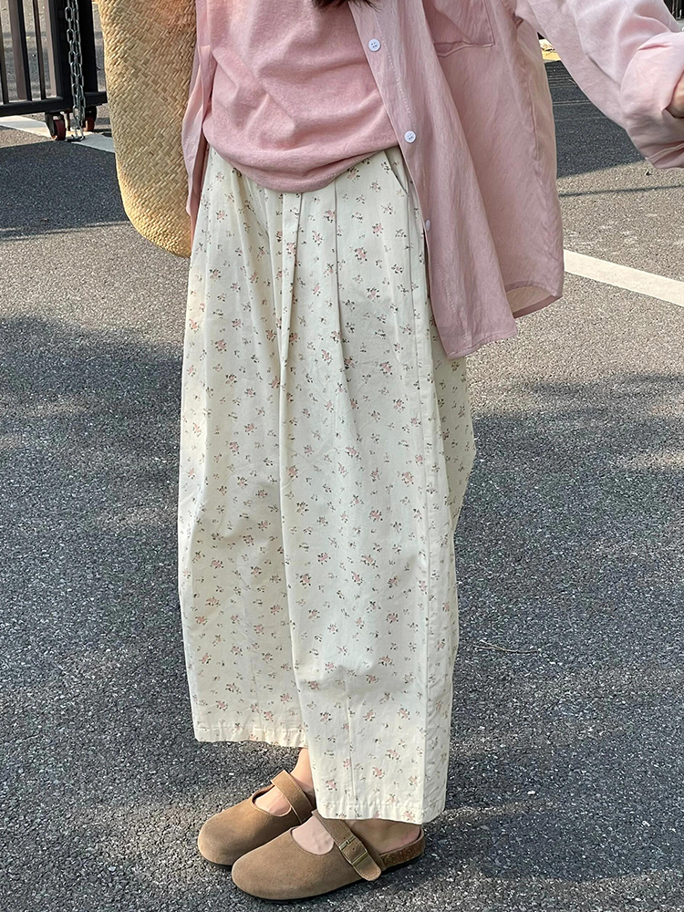 小个子韩系碎花阔腿休闲气球裤