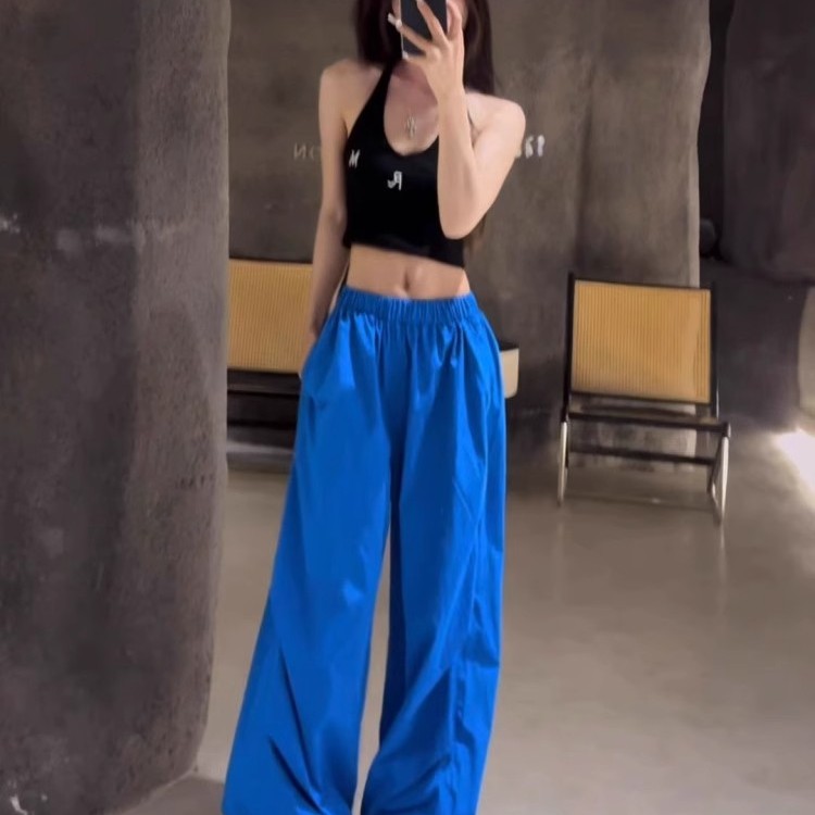 复古蓝色运动工装休闲裤潮