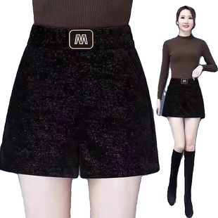 雪尼尔时尚短裤2025年秋冬季新款外穿a字高腰显瘦阔腿冬天配靴子
