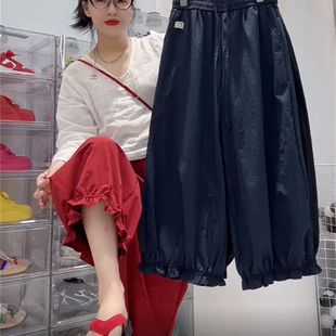 设计感新中式 休闲裤 纯色阔腿灯笼裤 宽松显瘦大码 子 女夏季 2025新款