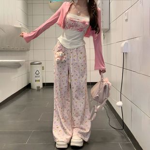 韩系复古百搭松弛感慵懒时尚 ins潮流 阔腿小众宽松格子美式 休闲裤