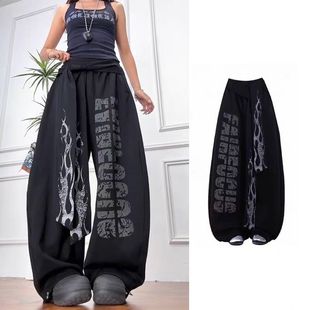 垂感jazz爵士舞裤 宽松阔腿裤 子 女秋季 设计感火焰飘带休闲运动卫裤