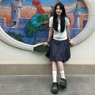 百褶半身裙显瘦学院风A字裙伞裙 夏季 新款 韩系格子高腰修身 中长款
