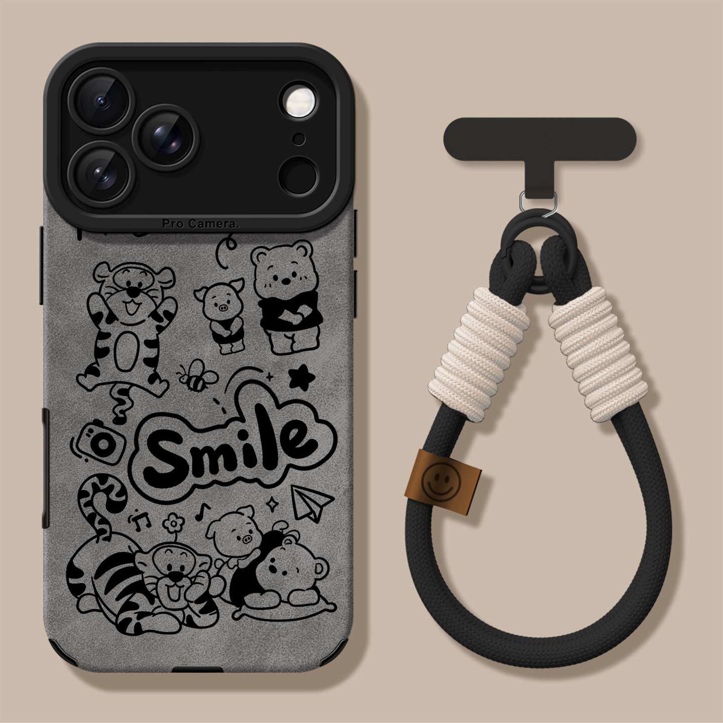 适用苹果17pro翻毛皮手机壳手绳