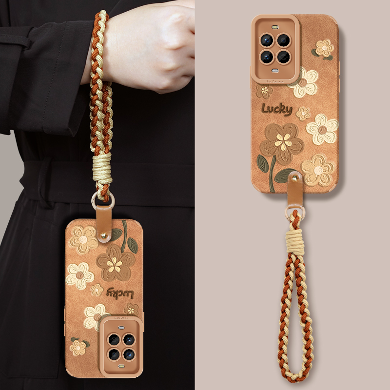 适用华为Nova13带挂绳咖色手机壳