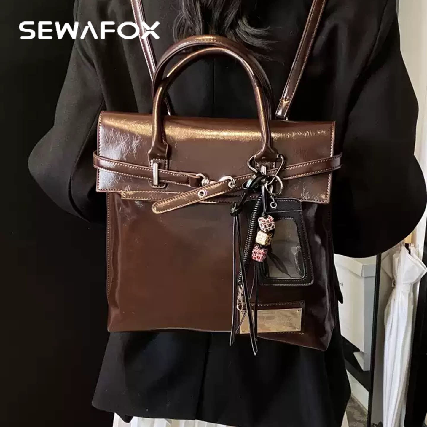 SEWAFOX高级感油皮复古包包新款
