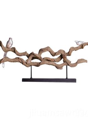 新款东亚江龙藤木禅意小鸟摆件民过宿茶室中式南玄关装饰艺新术工