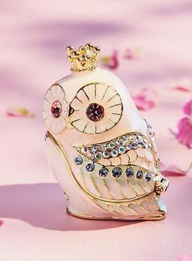 新款日本PCAS可爱猫头鹰迷你首饰盒小 便携耳收钉盒饰品纳I女生L