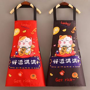 厨房漂亮2025时尚 高防水防油围裙颜值招财猫家用罩 女衣冬季 士新款