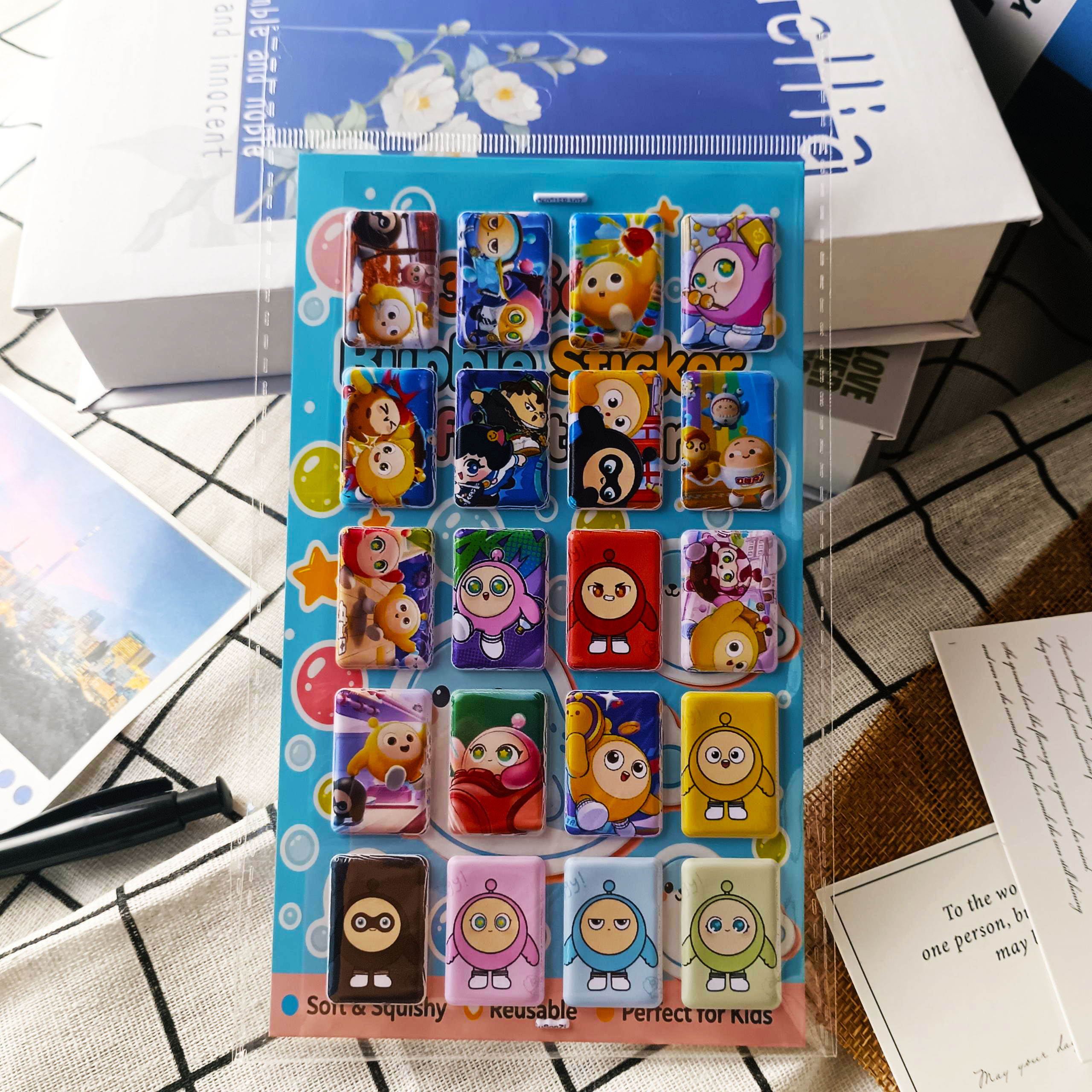 蛋仔派对3D加厚立体泡泡贴纸PVC人造皮革泡棉贴防水手帐本定制