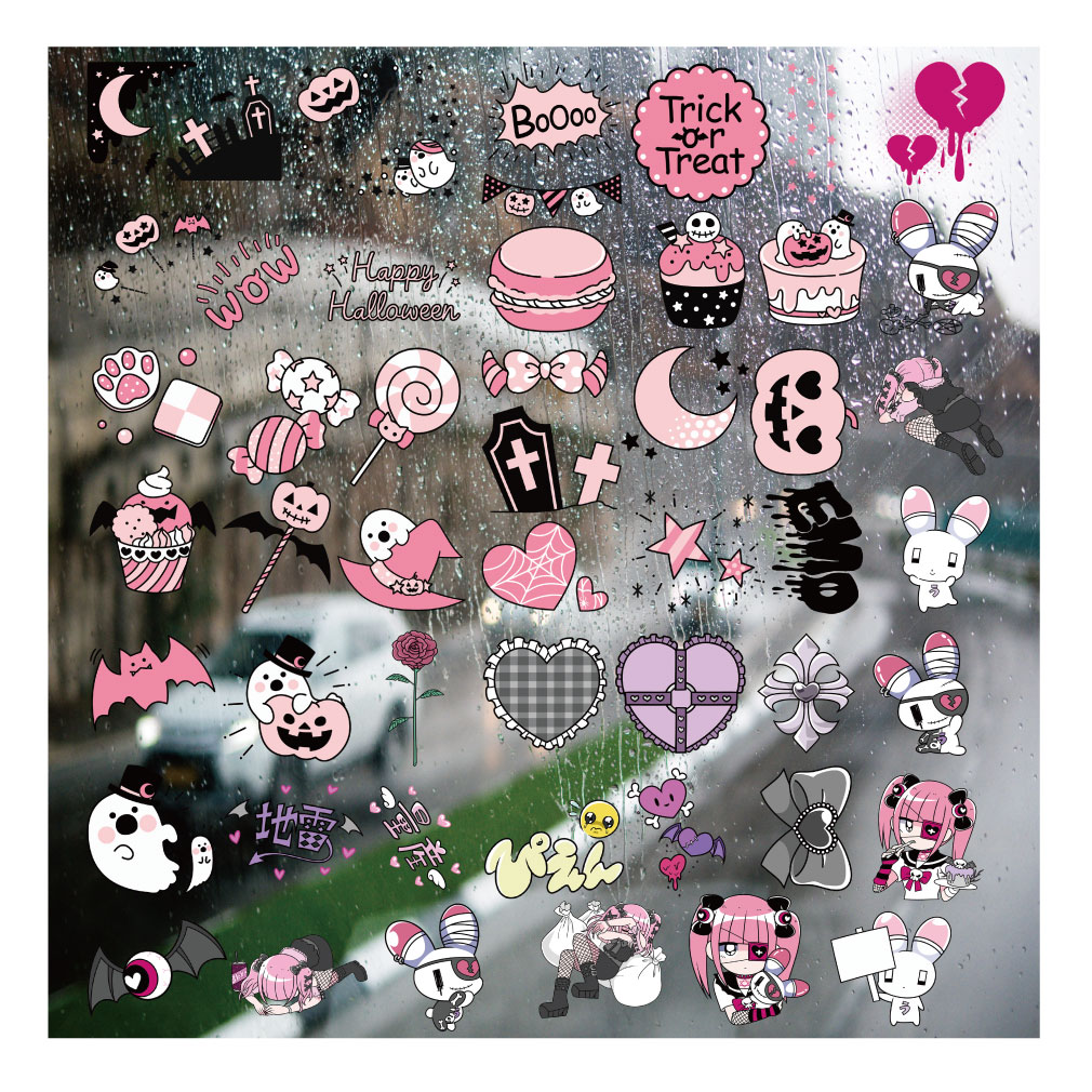 粉色少女孩万圣节UV转印贴diy手账本手机壳水晶标签防水杯装贴纸