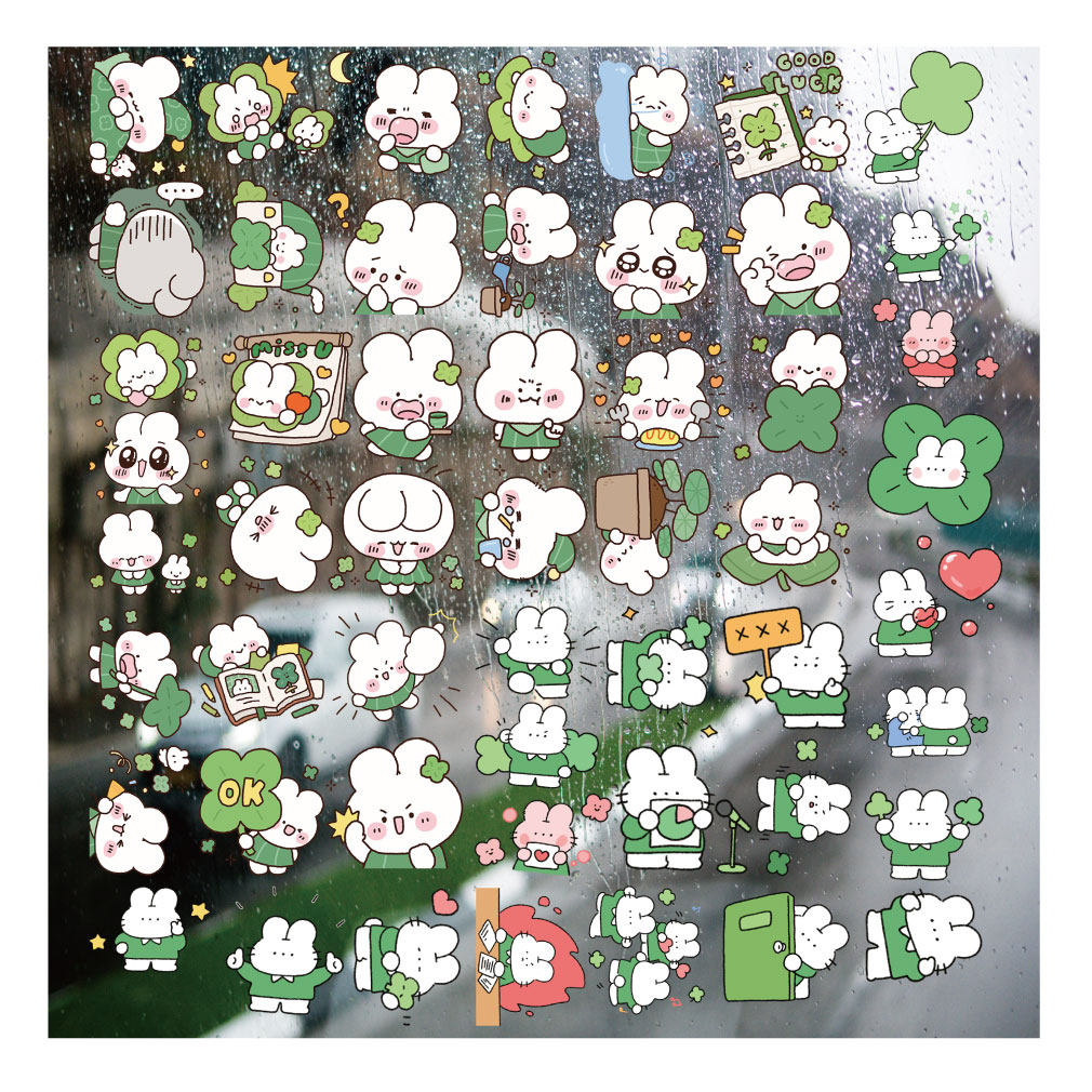 卡通四叶草兔子UV转印贴diy手账本手机壳电动牙刷防水晶标杯贴纸