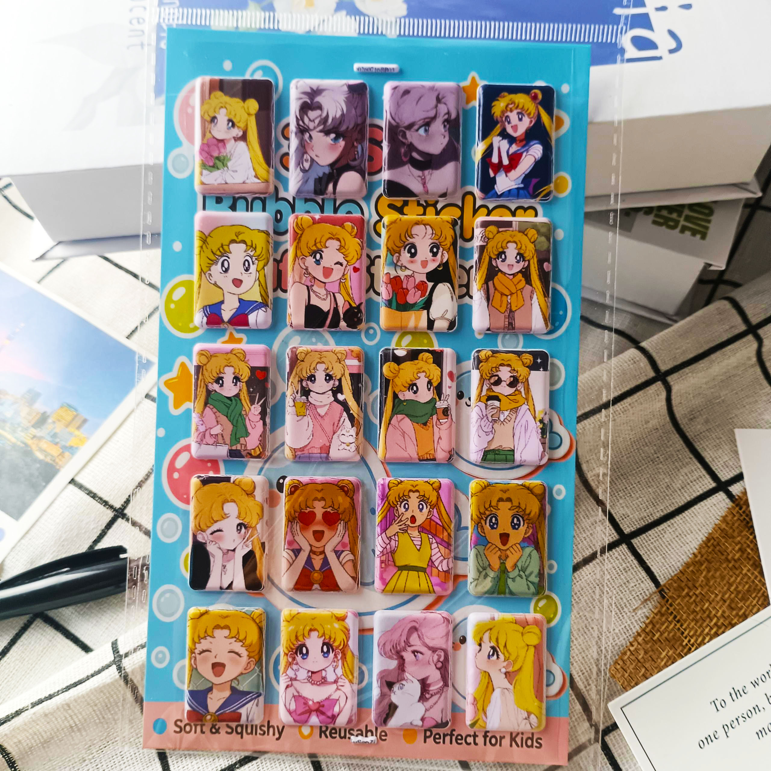 美少女战士3D加厚立体泡泡贴纸PVC人造皮革泡棉贴防水手帐本定制