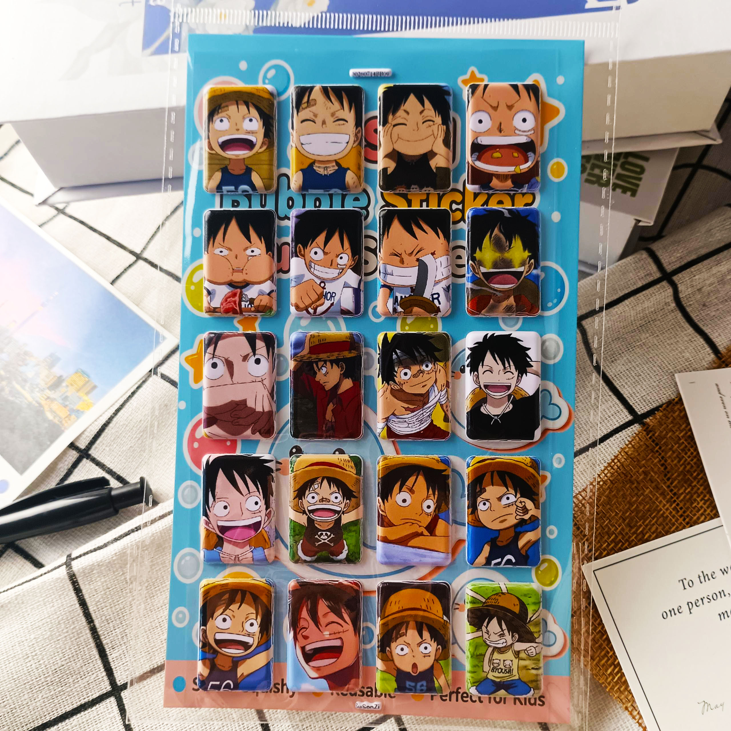 海贼王3D加厚立体泡泡贴纸PVC人造皮革泡棉贴防水手帐本定制