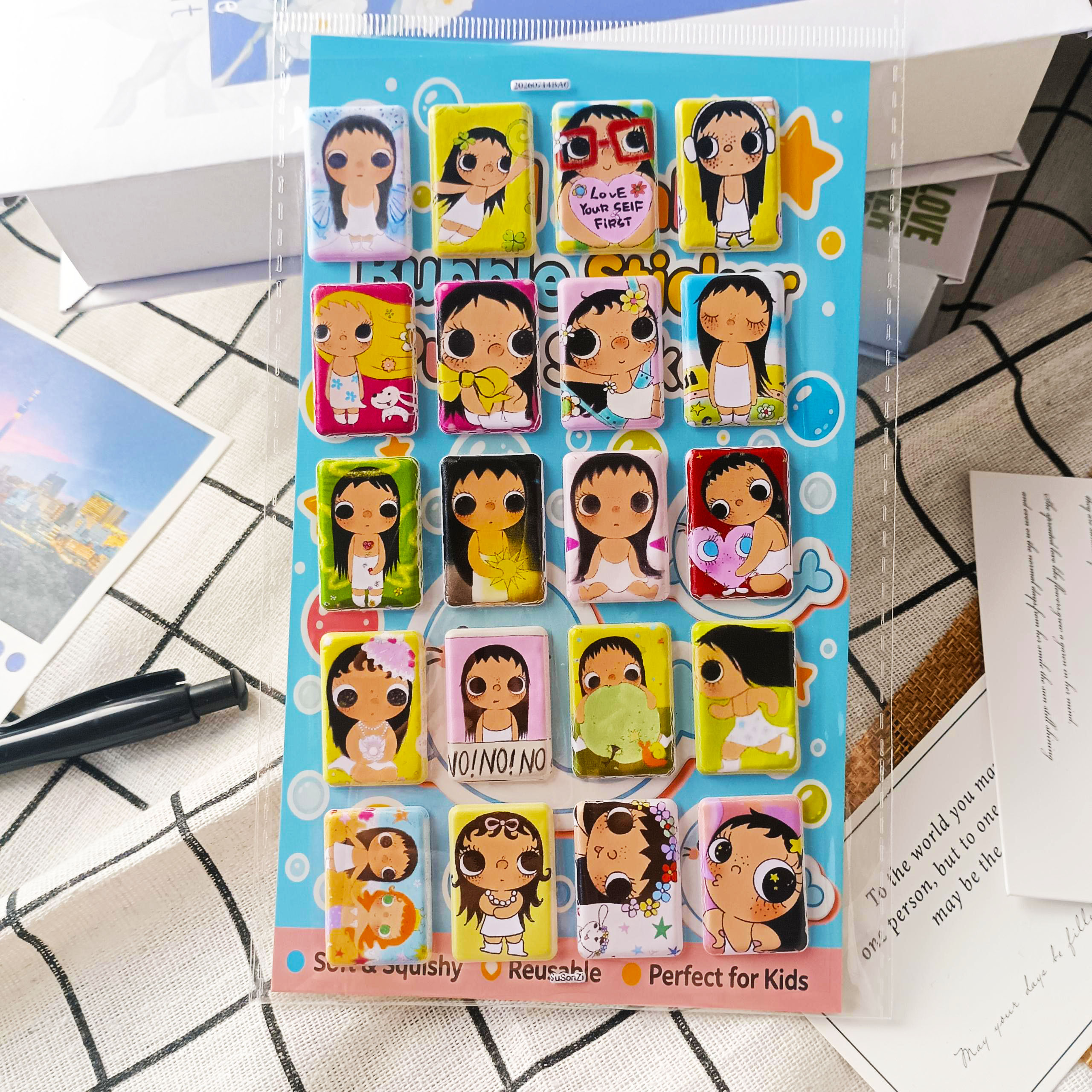 yuy玉小玉3D加厚立体泡泡贴纸PVC人造皮革泡棉贴防水手帐本定制