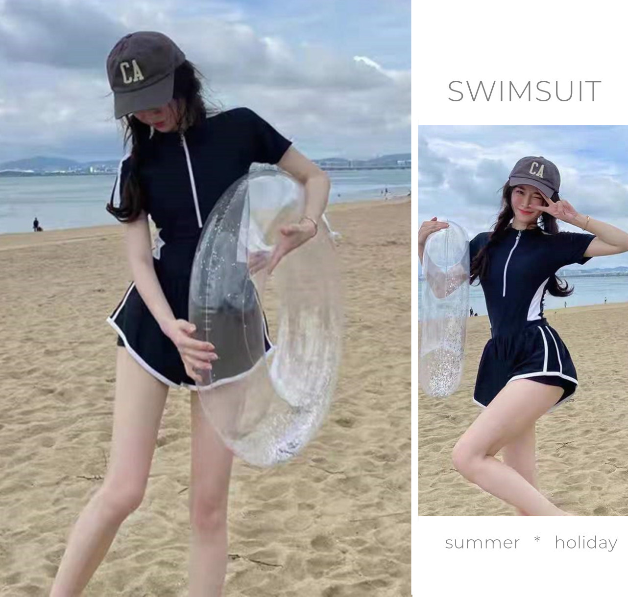 女式泳衣2023新款沙滩冲浪游泳衣黑色显瘦遮肉分体式时尚网红泳装