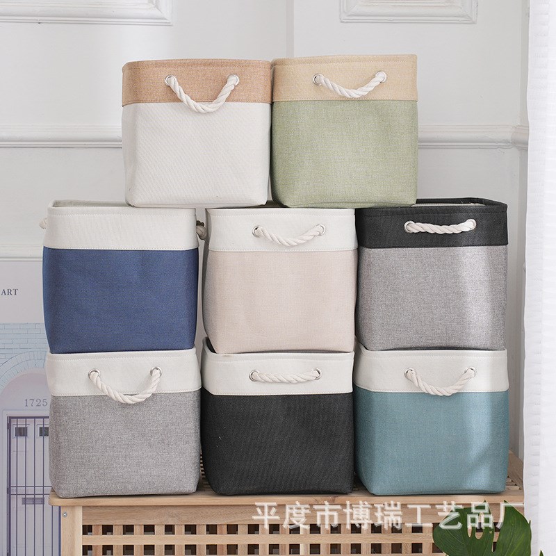 2023年新款亚麻布艺收纳筐大容量家用方形脏衣篮整理收纳篮供应