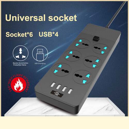 3000W Power Strip Surge Protector Universal Socket Plug with