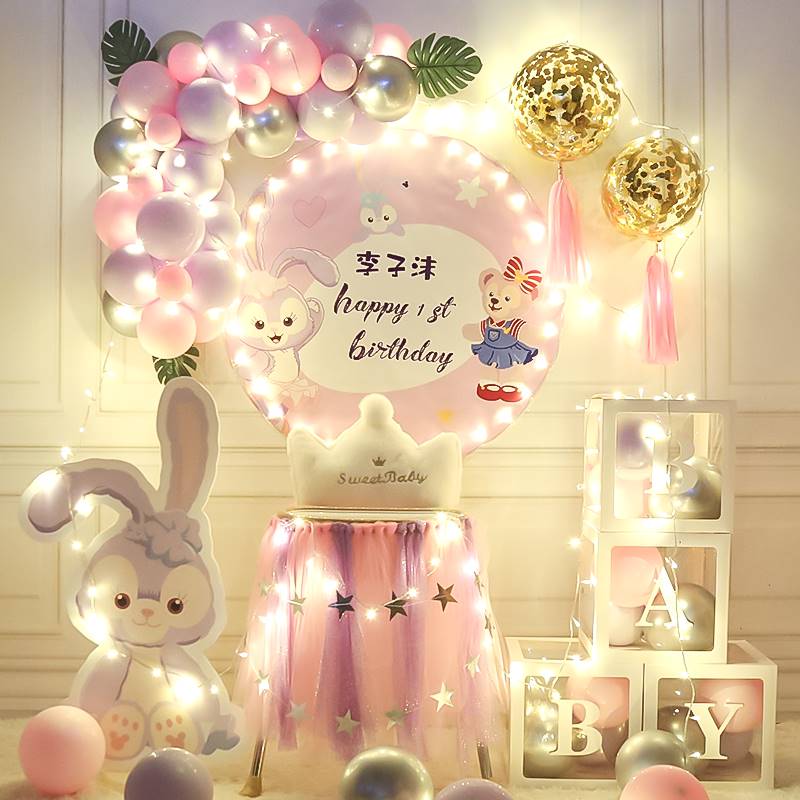 Newborn Birthday Decoration Scene Girl Balloon Party