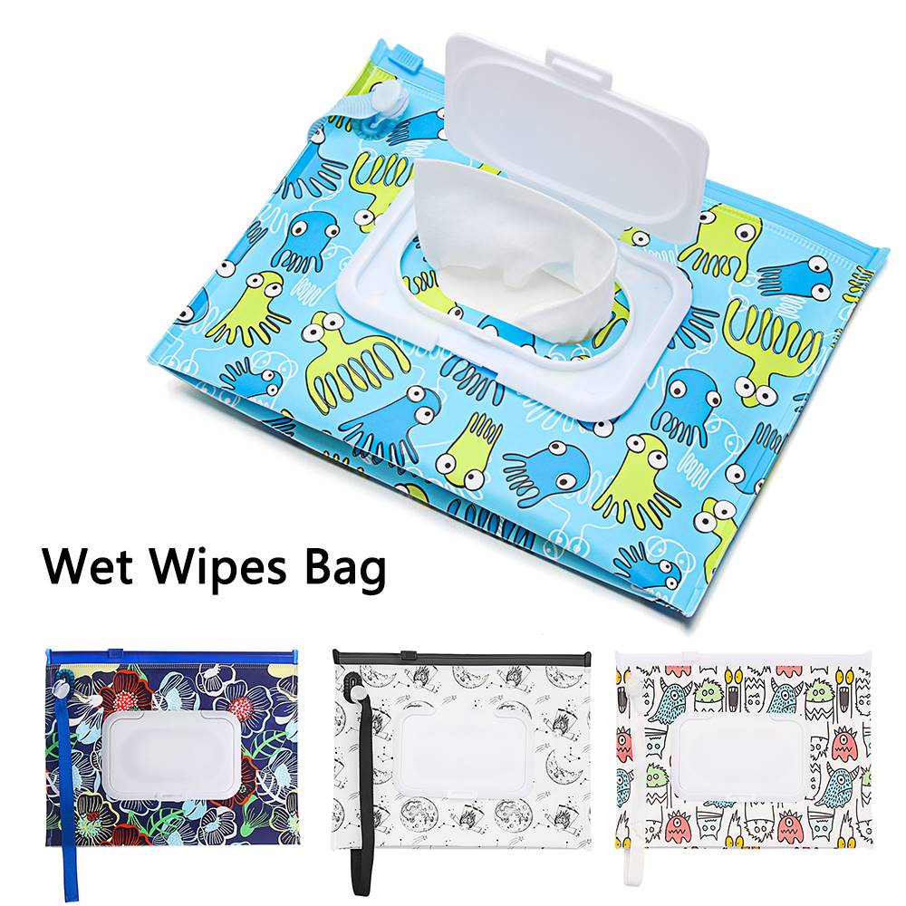 18*14cm Plastic Wet Wipes Bag Flip Cover Snap Strap Tissue