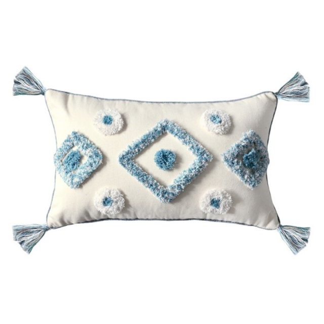 Nordic Throw Pillow Case Stripes Diamond Pattern Tufted Tass