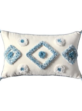 Nordic Throw Pillow Case Stripes Diamond Pattern Tufted Tass