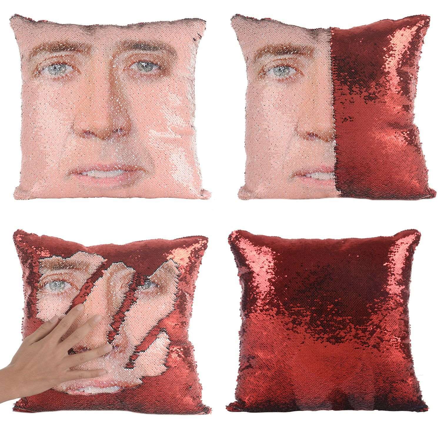 3pcs Magical Nicolas Cage Cushion Cover with Sequins Super