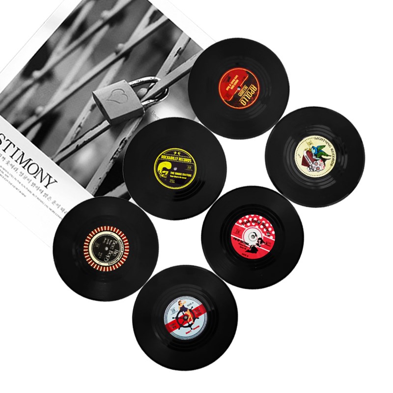 4/6 Pcs Colorful Coaster Retro Vinyl Record Disk Coasters Fo