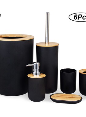 NIOR 6Pcs Bathroom Accessories Set Bamboo Bathroom Kit oothb