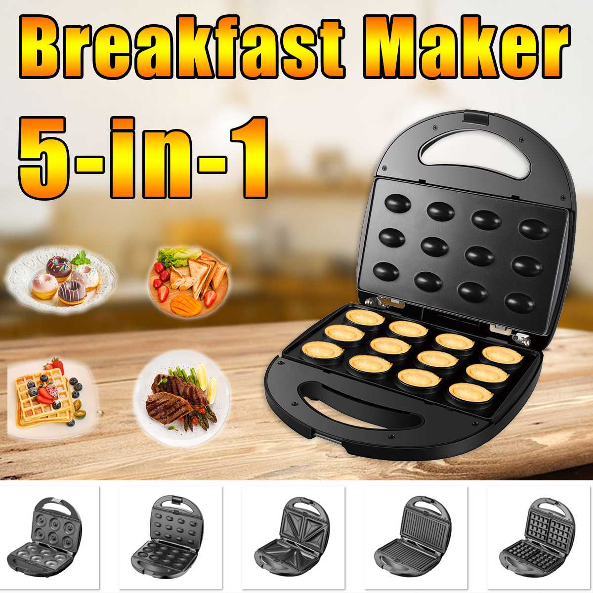 5-in-1 Electric Waffle Machine Maker Multifunctional Sandwic