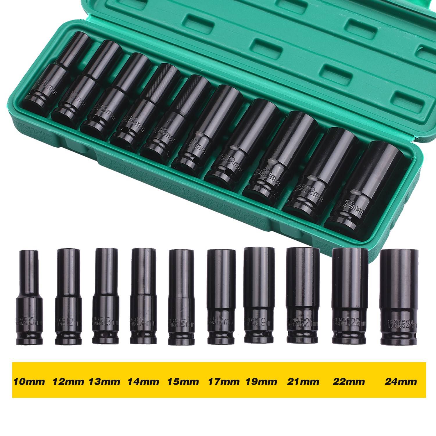 socket wrench 1/2Inch Drive 6 Point Impact Socket Set 10 Pi