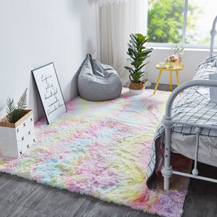 Rainbow carpet gradient tie-dye plush rug living room coffee
