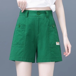 新款 高腰宽松a字外穿显瘦薄款 短裤 休闲阔腿裤 女2023夏季 绿色工装