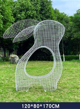 园林景观铁艺镂空兔子雕塑小区地产草坪装饰品抽象不锈钢动物摆件