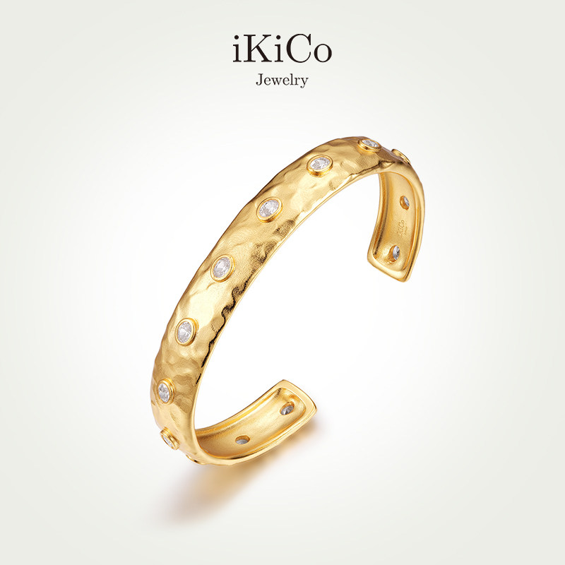 【新品上新】iKiCo Jewelry熔岩星钻宽手镯欧美时髦复古金色27SS