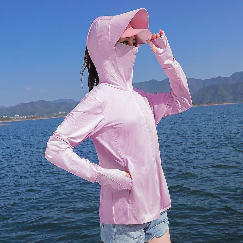 防晒衣女涤纶防紫外线夏季新款防晒服薄款透气带帽骑车短外套