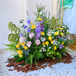 喜语仿真玫瑰花飞燕草花艺景观公司商场店铺橱窗植物造景角落装饰