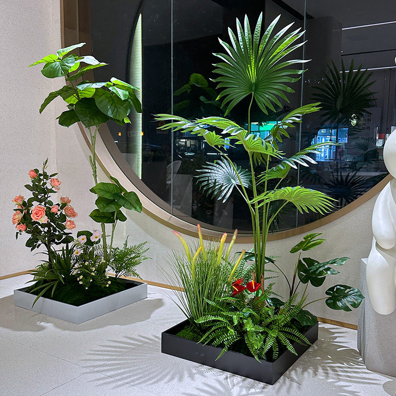 喜语仿真花天堂鸟散尾葵树绿植造景铁艺花盘商场餐厅橱窗装饰花艺