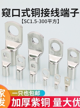 国标冷压端子SC4/6/10/12/16镀锡窥口紫铜线鼻子线耳接线压接接头