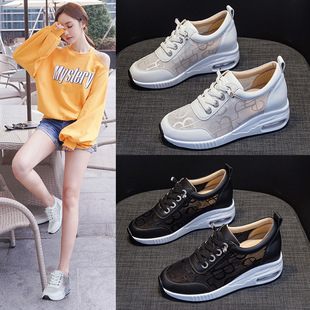 内增高小白鞋女厚底夏季网面透气网鞋超轻软底不累脚女鞋休闲旅游