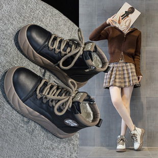 真皮马丁靴女2024新款冬季加绒百搭厚底皮鞋女英伦风爆款休闲短靴