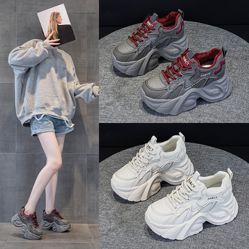 内增高老爹鞋女7cm小个子女鞋2024秋冬新款加绒厚底运动小白鞋子