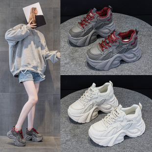 加绒厚底运动小白鞋 2024秋冬新款 子 女7cm小个子女鞋 内增高老爹鞋