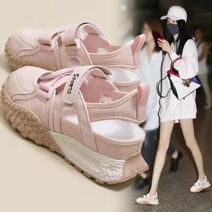 镂空小码老爹鞋夏季透气7CM增高运动凉鞋女2025新款包头凉鞋厚底