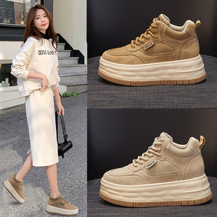 真皮复古高帮鞋女2025新款春秋新款女鞋百搭厚底松糕运动休闲板鞋