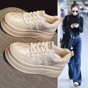 国风新中式小白鞋女厚底松糕板鞋2025年新款百搭小个子内增高女鞋